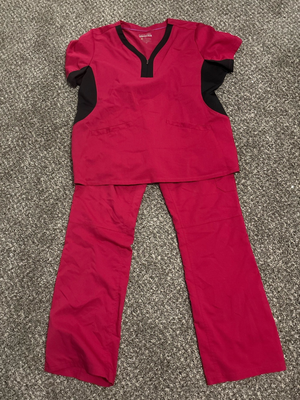 healing hands Red/pink Straight-Leg Scrub Set with Black Trim